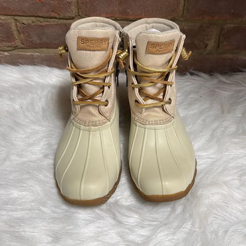 Sperry Women’s Saltwater Sparkle Rain Boot Water Resist Duck metallic Size 9.5